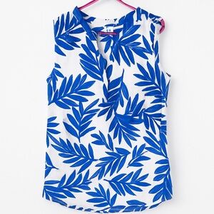 Blue Leaf Print Women's Tank Top